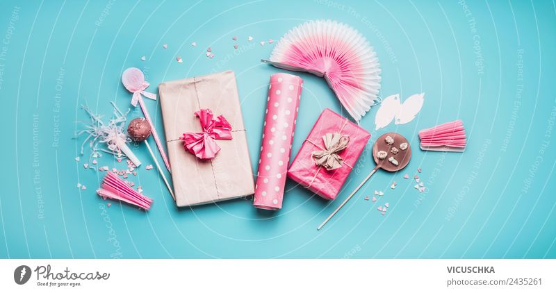 Pink Gifts, Chocolate Lollipops and Decoration Shopping Style Design Joy Table Party Feasts & Celebrations Wedding Birthday Paper Packaging Bow Blue Collection