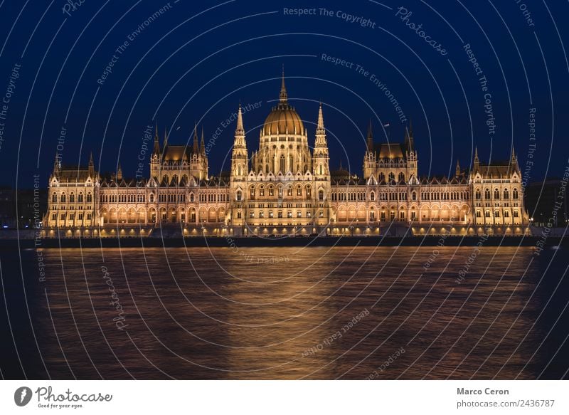Night scene of Hungarian Parliament Building Vacation & Travel Tourism River Town Capital city Old town City hall Architecture Tourist Attraction Landmark