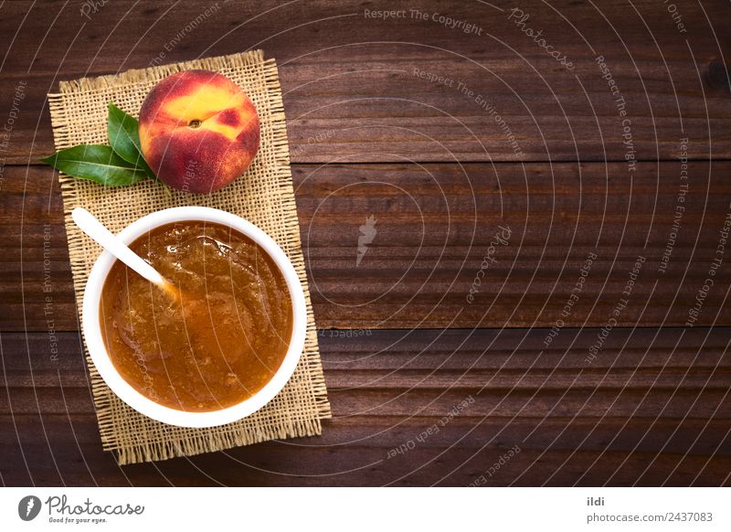 Peach Jam or Jelly Fruit Dessert Breakfast Fresh Sweet food jelly Spread Conserve Snack drupe confiture Top overhead copy space Horizontal marmalade ingredient