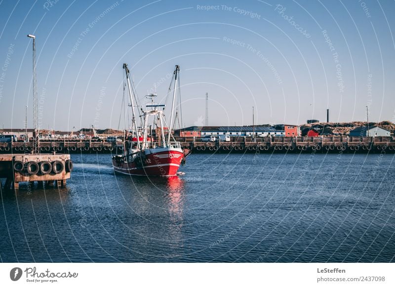 North Sea cutter at shrinkage Fisherman Workplace Fishery Environment Hvide Sands Port City Deserted Harbour Fishing port Rush hour Fishing boat Watercraft