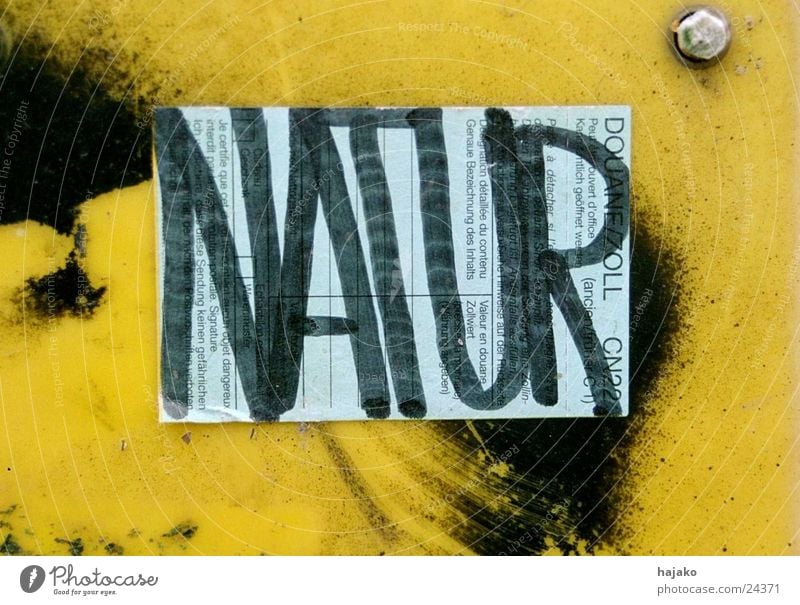 Close to nature Label Tin Obscure Characters Signs and labeling black-yellow Graffiti