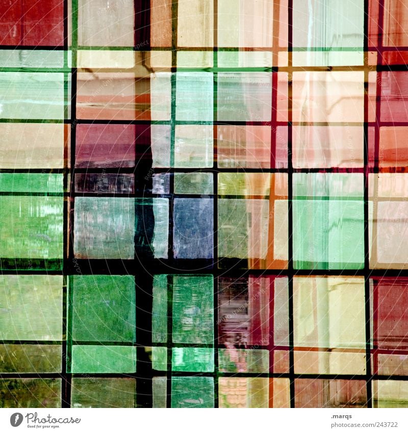 glass Style Design Window Glass Line Uniqueness Crazy Multicoloured Chaos Colour Mosaic Double exposure Colour photo Interior shot Close-up Experimental