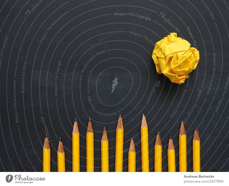 Teamwork pens paper ball Blackboard Office work Workplace Business Success Musical notes Stationery Paper Piece of paper Pen Yellow Idea Innovative Inspiration