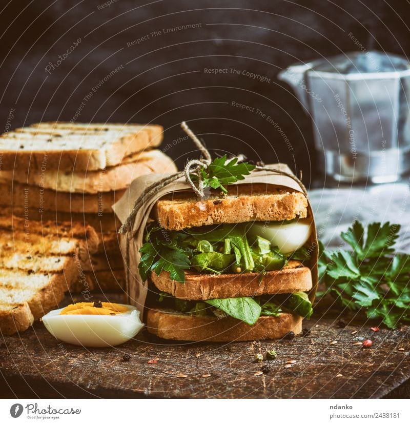 sandwich of French toast Vegetable Bread Breakfast Lunch Dinner Vegetarian diet Fast food Eating Fresh Delicious Brown Green Sandwich french Tomato egg healthy