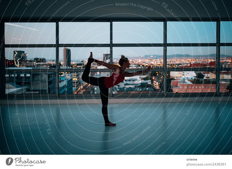 caucasian woman practicing on yoga exercise Lifestyle Joy Beautiful Body Wellness Relaxation Sports Yoga Human being Woman Adults Skyline Fitness people young