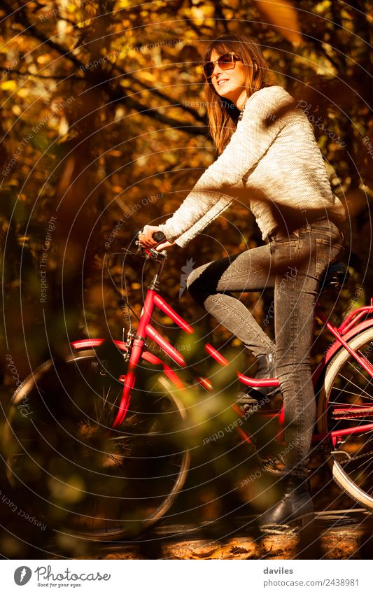 Woman with a bike in the middle of the forest. Lifestyle Vacation & Travel Trip Adventure Sports Human being Young woman Youth (Young adults) Adults 1