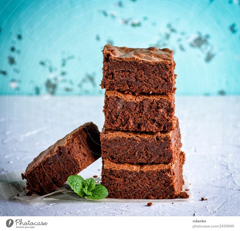 baked brownie pie Cake Dessert Candy Nutrition Leaf Eating Dark Fresh Delicious Soft Brown White brownies chocolate Stack background Home-made sweet Tasty