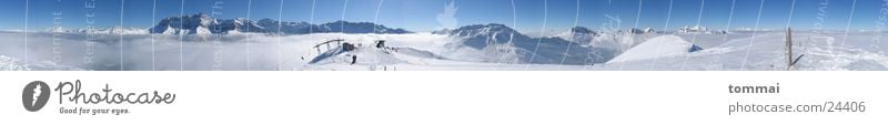 360° panorama Fog Canton Wallis Morgins Ski lift Panorama (View) Mountain Snow Weather Blue Large Panorama (Format) Ski resort Beautiful weather Sky