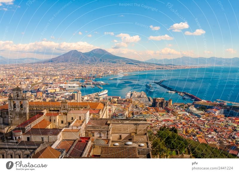 Naples Cityscape - Stunning panorama with the Mount Vesuvius Vacation & Travel Summer Ocean Mountain Wallpaper Landscape Sky Volcano Coast Castle Places Harbour