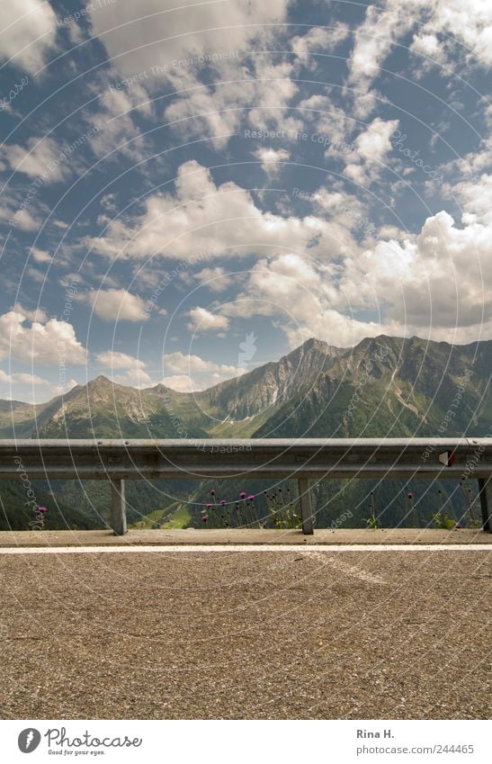 Outlook IV Environment Nature Landscape Sky Clouds Horizon Summer Beautiful weather Alps Mountain Peak Street Overpass Bright End Vacation & Travel Border