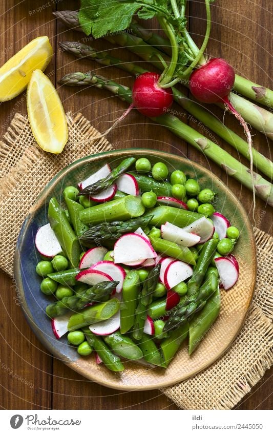 Green Asparagus Radish and Pea Salad Vegetable Lunch Dinner Vegetarian diet Fresh Healthy Natural food Peas radish Raw Home-made Snack appetizer Meal Dish