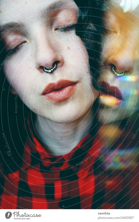Artistic and dreamy portrait with a double exposure Style Design Human being Feminine Young woman Youth (Young adults) 1 18 - 30 years Adults Culture