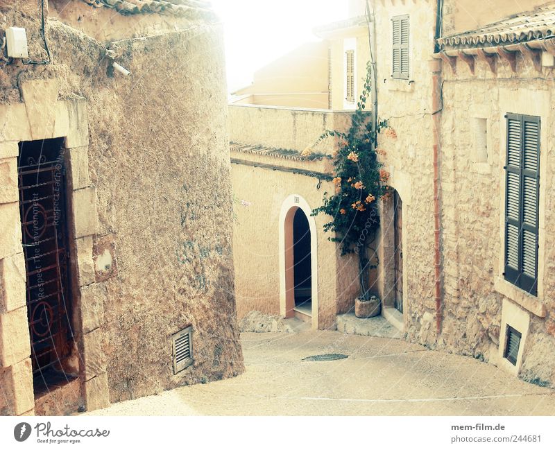 siesta Alley Spain Majorca Cap Depera Siesta Extinct Deserted Natural stone Street Medieval times Beige angled
