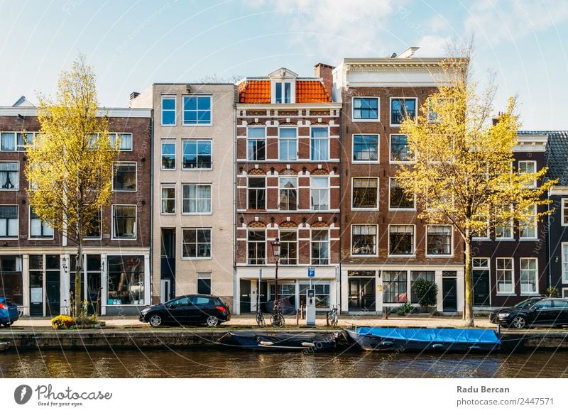 Beautiful Architecture Of Dutch Houses and Houseboats On Amsterdam Canal In Autumn canal Netherlands City House (Residential Structure) Famous building