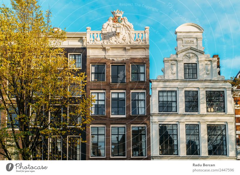Beautiful Architecture Of Dutch Houses On Amsterdam Canal In Autumn canal Netherlands City House (Residential Structure) Famous building Vacation & Travel