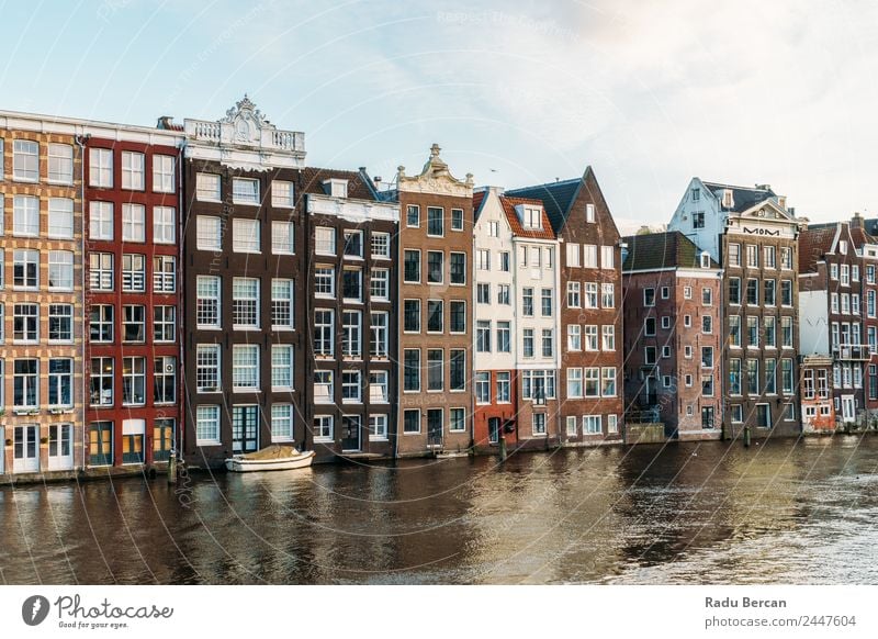 Beautiful Architecture Of Dutch Houses On Amsterdam Canal In Autumn canal Netherlands City House (Residential Structure) Famous building Vacation & Travel