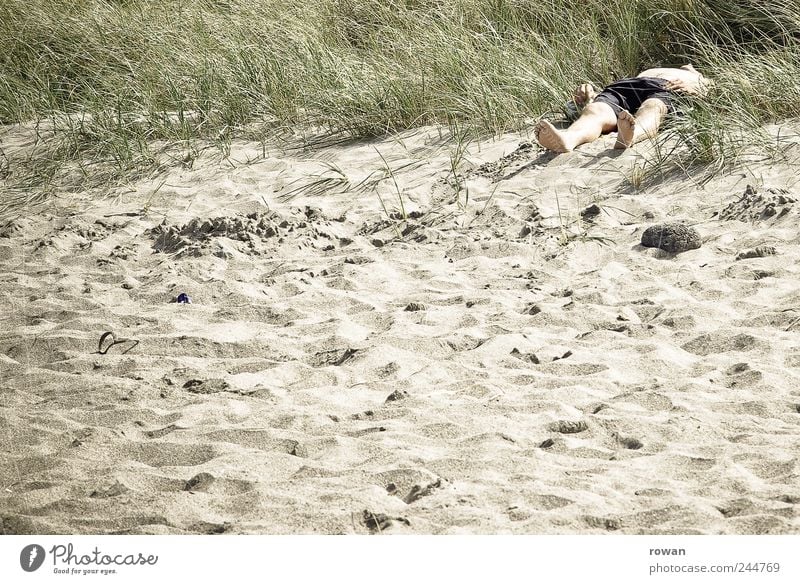 sunbath Human being Masculine Man Adults Coast Beach Lie Fat Contentment Calm Vacation & Travel Sunbathing Sand Corpse Colour photo Exterior shot