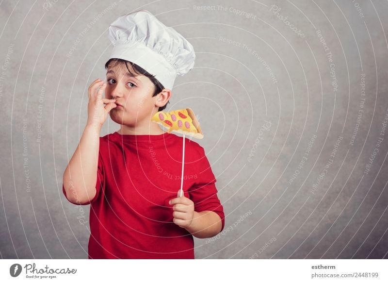 child funny cook with slice pizza Food Nutrition Eating Fast food Italian Food Lifestyle Joy Human being Masculine Child Toddler Boy (child) Infancy 1
