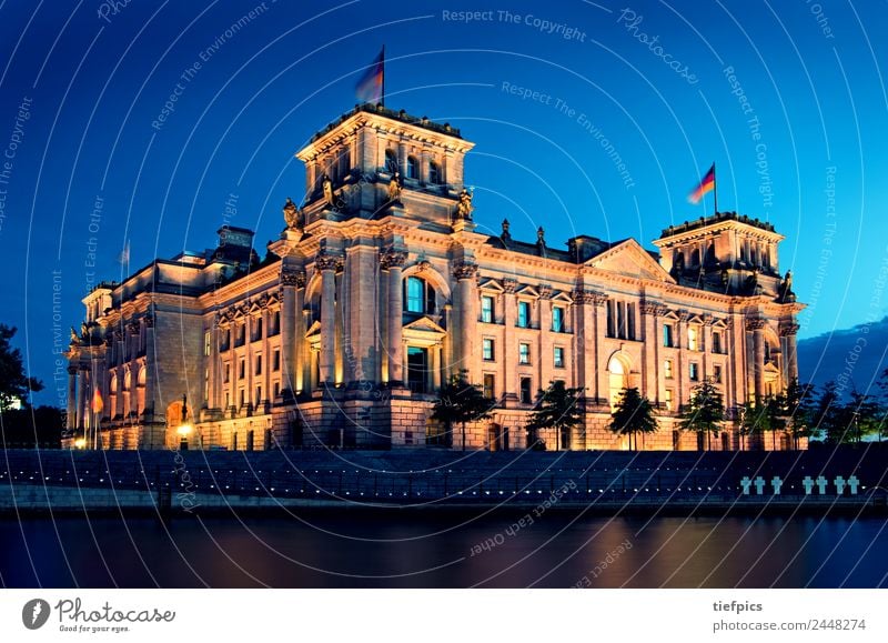 Reichstag Berlin Summer Night life Water River Skyline Building Architecture Tourist Attraction Landmark Blue Politics and state Spree Sunset Germany hri