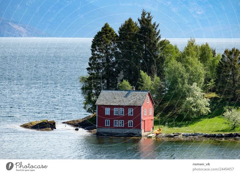 House in the lake Environment Nature Landscape Plant Happy Uniqueness Norway House (Residential Structure) Loneliness Architecture Green Beautiful Quaint Coast