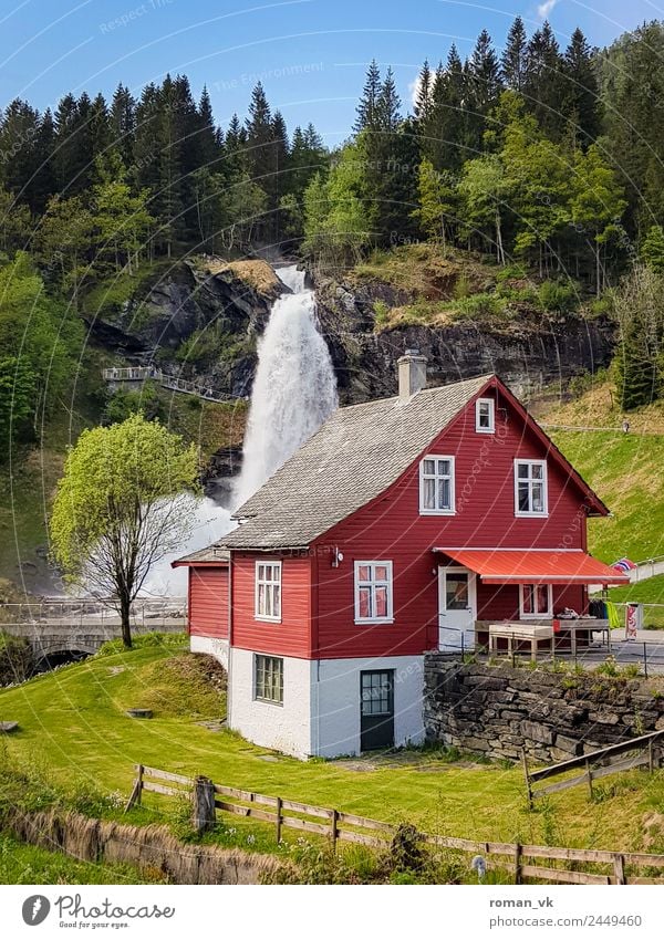 Steinsdalfossen in Norway House (Residential Structure) Dream house Environment Nature Landscape Plant Beautiful weather Forest Waterfall Living or residing