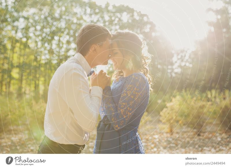 loving couple shows feelings in the setting sun Harmonious Summer Feasts & Celebrations Valentine's Day Wedding Human being Masculine Feminine Young woman