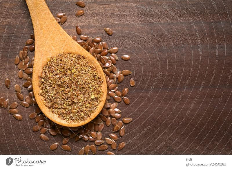 Ground Brown Flax Seed or Linseed Nutrition Diet Spoon Healthy Natural food linseed Cereal Crushed Milled Meal nutritious Fat Omega flaxseed fiber Protein