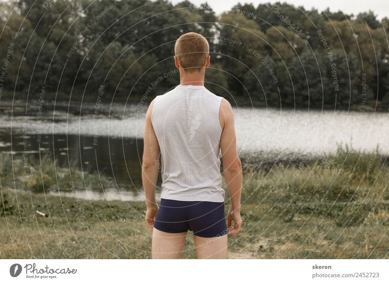 sports guy in his underwear looking at the river Sports Fitness Sports Training Sportsperson Human being Masculine Young man Youth (Young adults) Adults Body