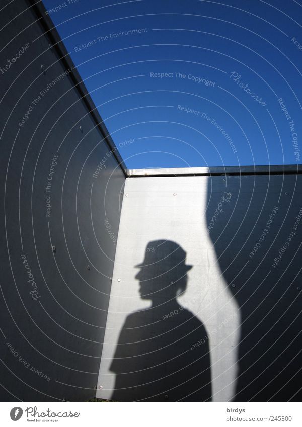 self-profiling Masculine Head 1 Human being Cloudless sky Summer Beautiful weather Hat Stand Esthetic Exceptional Uniqueness Blue Gray Black Serene Endurance