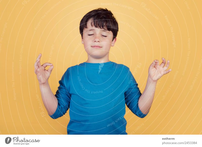 Portrait of child on yoga meditation Lifestyle Wellness Harmonious Well-being Relaxation Meditation Human being Masculine Child Toddler Boy (child) Infancy 1