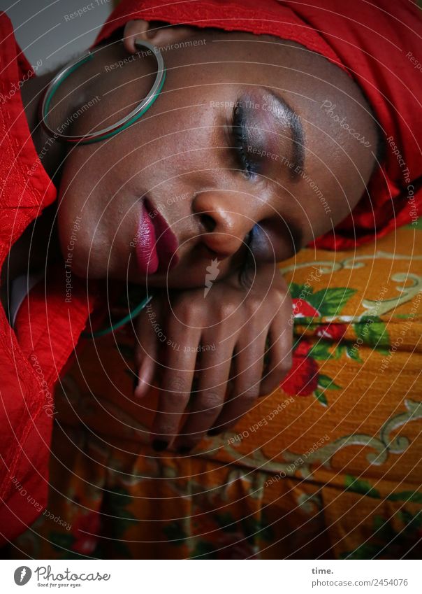 Tash Armchair Feminine Woman Adults 1 Human being Dress Earring Headscarf To hold on Lie Sleep Esthetic Beautiful Multicoloured Red Passion Trust