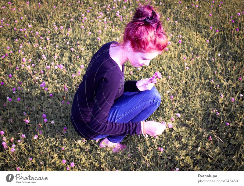 flower child Feminine Young woman Youth (Young adults) Woman Adults Infancy 1 Human being Blossoming Pick Girlish Childlike Flower Colour photo Subdued colour