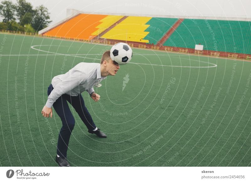 office worker plays football at the stadium Sports Fitness Sports Training Sportsperson Sports team Goalkeeper Soccer Foot ball Sporting Complex Football pitch