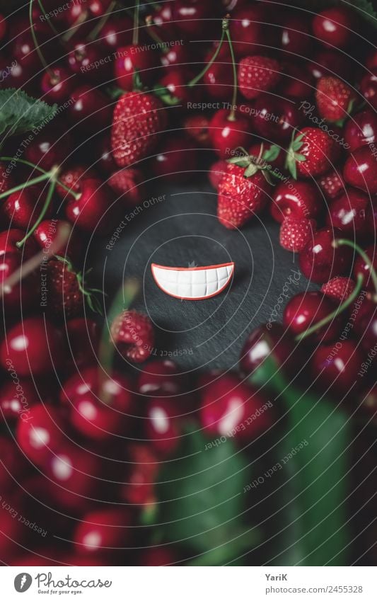 red smile Food Fruit Organic produce Vegetarian diet Diet Red Laughter Smiling Grinning Cherry Berries Raspberry Strawberry Lips Fresh Delicious Healthy