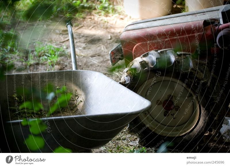 farm Profession Agriculture Forestry Tool Nature Old Tractor Tractor wheel Wheelbarrow Natural Farm Rural Workplace Colour photo Exterior shot Deserted Day