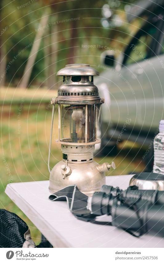 Close up of oil lamp over camping table Lifestyle Joy Relaxation Leisure and hobbies Vacation & Travel Tourism Trip Adventure Camping Summer Mountain Table