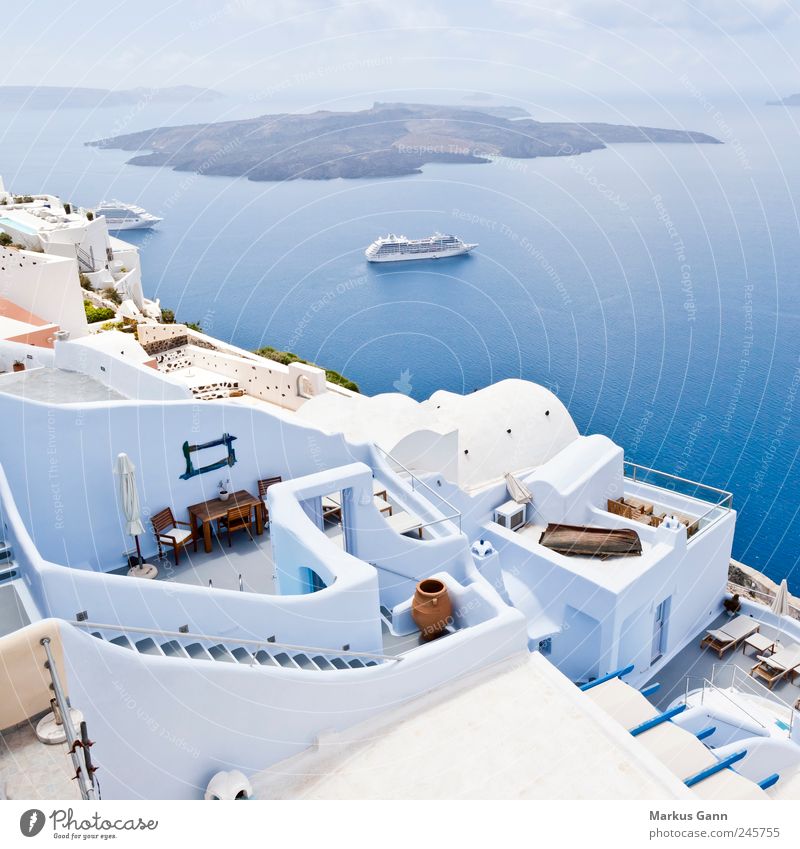 SANTORINI Relaxation Vacation & Travel Tourism Summer Summer vacation Ocean Island Landscape Water Sky Clouds Small Town Blue White Contentment Caldera Europe