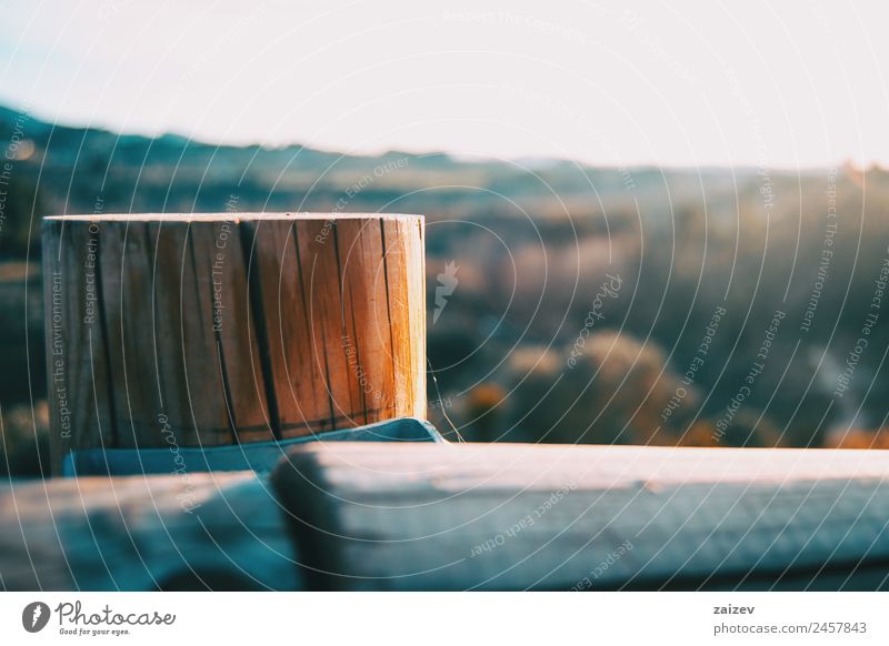 Wooden stump with a sunset light in the background Far-off places Summer Hiking Environment Nature Landscape Sky Grass Park Lanes & trails Metal Old Tall Wild