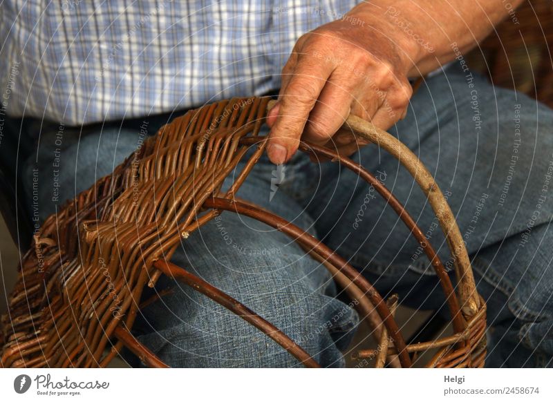 timeless | craft II Hand Fingers Shirt Jeans Wicker basket Wicker mesh Wood Work and employment To hold on Authentic Exceptional Uniqueness Natural Blue Brown