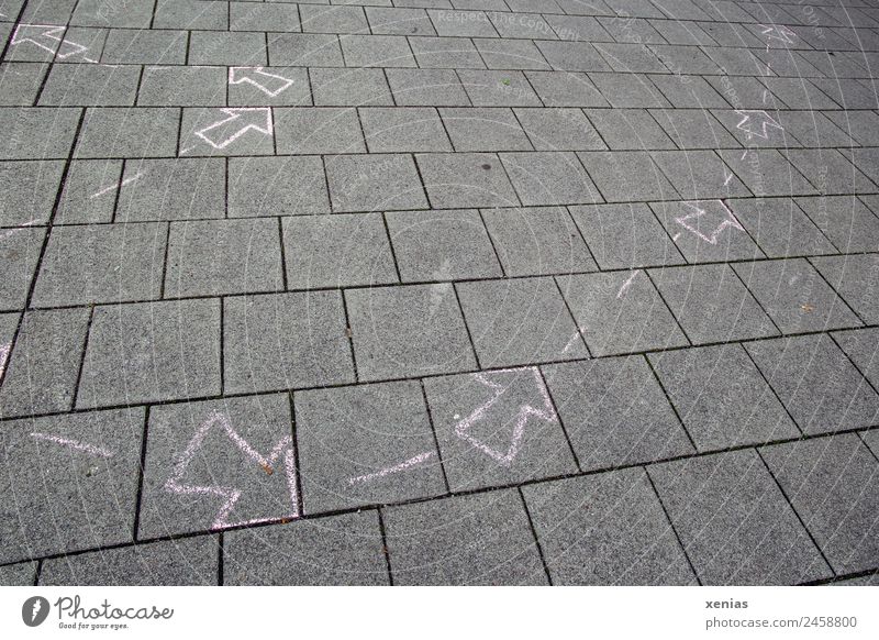 Pink arrows on the sidewalk Deserted Places Lanes & trails Sidewalk Line Arrow Draw Gray Planning Chalk Direction Trend-setting Painted painted on