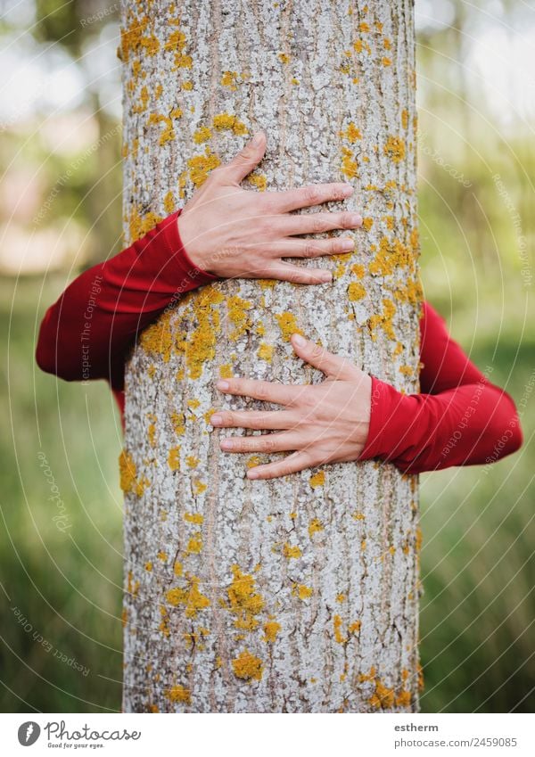 hands of woman hugging a tree Life Harmonious Meditation Human being Young woman Youth (Young adults) Woman Adults Arm Hand Fingers 1 30 - 45 years Environment