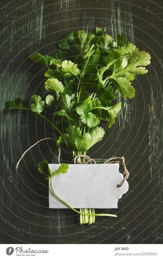 bouquet of fresh coriander or cilantro, price tag Food Vegetable Herbs and spices Nutrition Organic produce Diet Medication Kitchen Plant Leaf Dress Bouquet