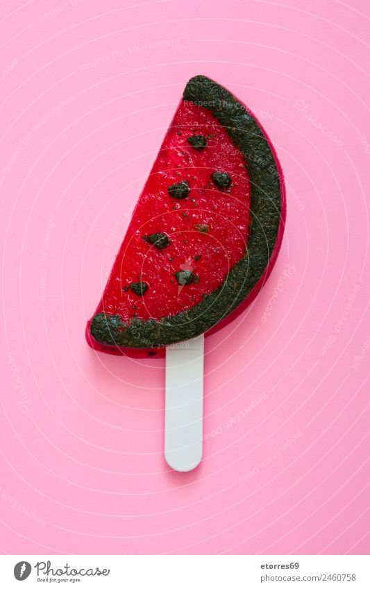 watermelon popsicle on pink background. Top view Food Fruit Dessert Ice cream Candy Nutrition Pink Red Water melon Summer Food photograph Snack Cream Cold