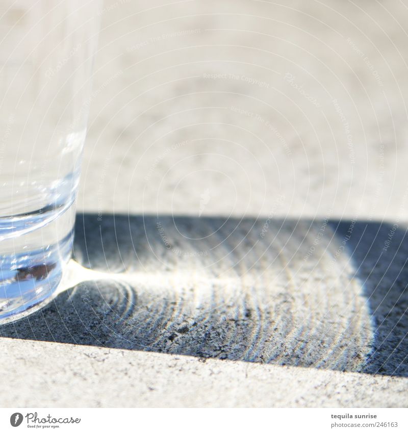 concrete water Food Beverage Drinking Cold drink Drinking water Glass Sunlight Summer Beautiful weather Stone Water Blue White Colour photo Copy Space top Day