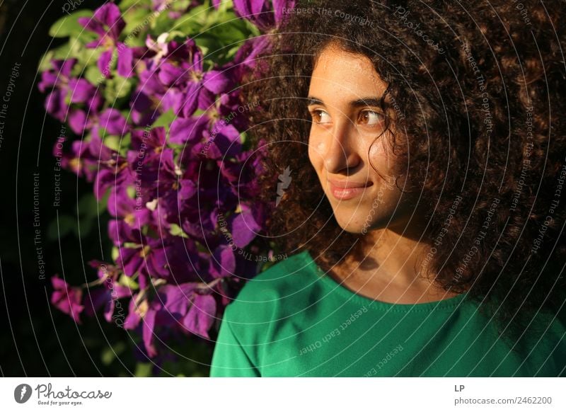 portrait and purple flowers Lifestyle Elegant Style Joy Beautiful Hair and hairstyles Face Wellness Harmonious Well-being Contentment Senses Relaxation Calm