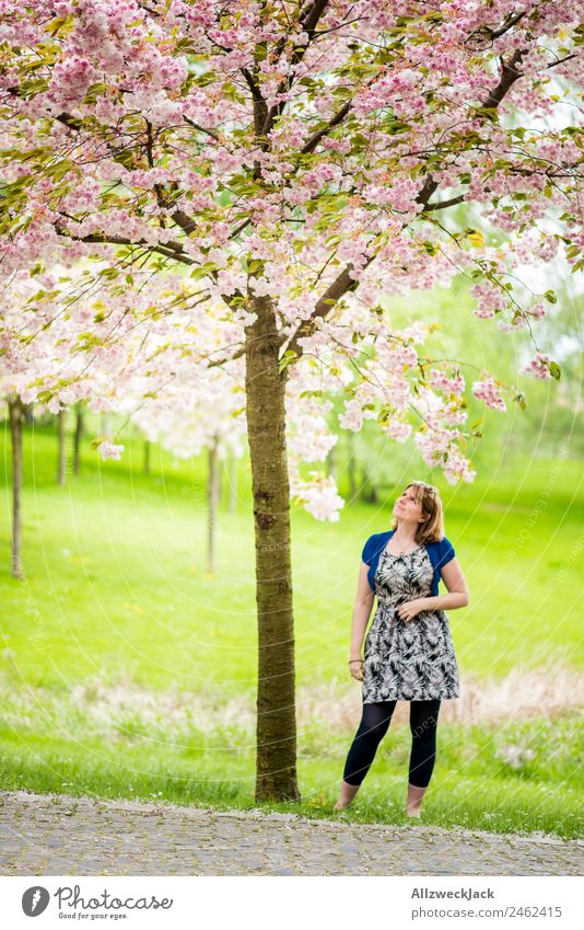 young woman under blossoming cherry tree Day 1 Person Woman Feminine Young woman Portrait photograph Germany Berlin Capital city Nature Cherry blossom