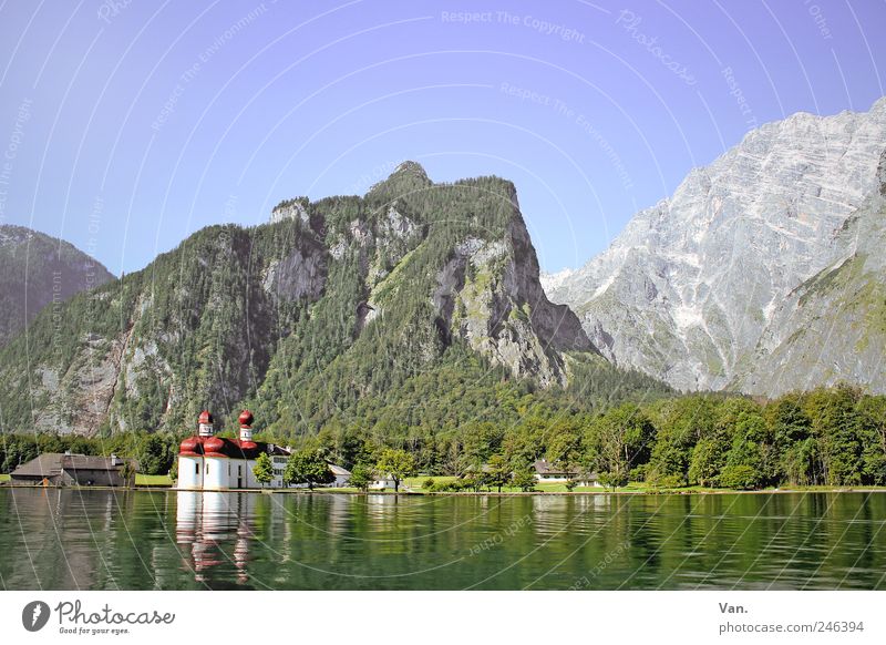 St. Bartholomew Relaxation Calm Vacation & Travel Tourism Trip Freedom Summer vacation Mountain Sky Cloudless sky Tree Forest Rock Alps Lakeside Lake Königssee