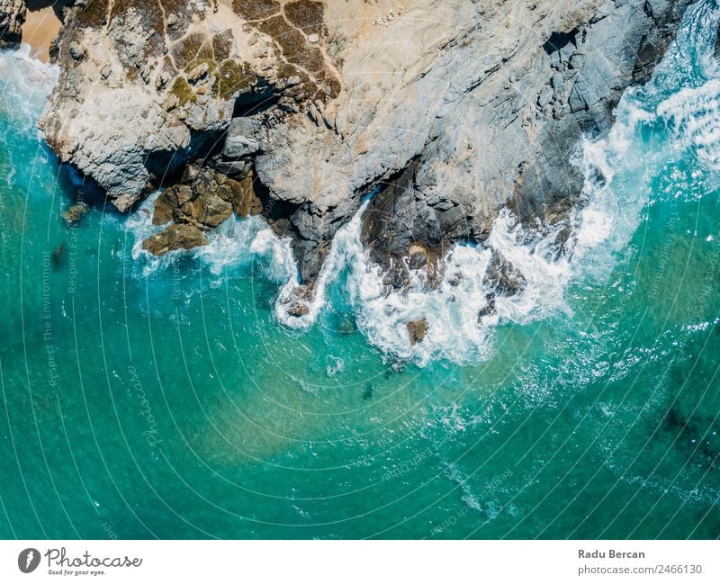 Aerial Drone View Of Dramatic Ocean Waves Crushing On Rocky Landscape Movement slow Aircraft rock beach Beach Abstract Vantage point Top Water Nature Beautiful