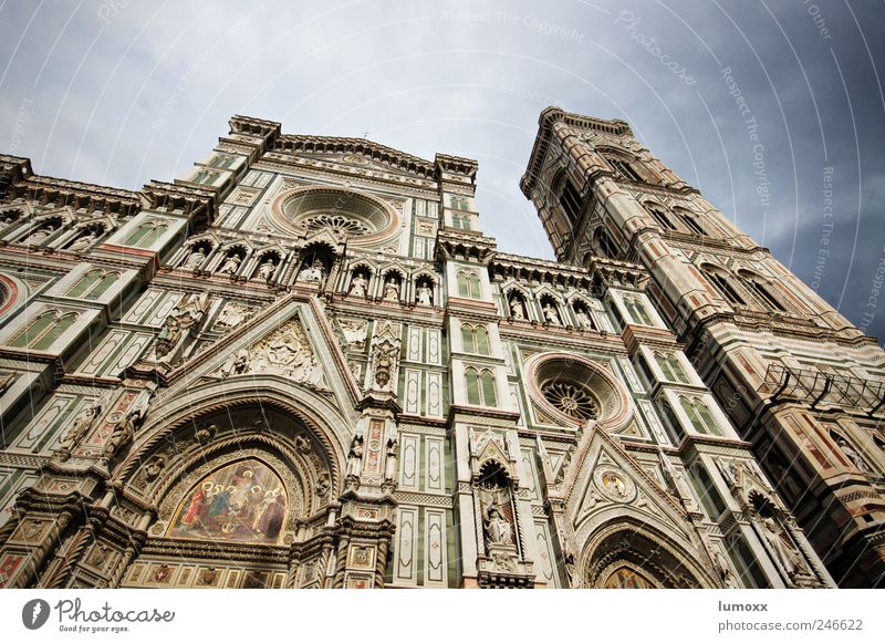 santa maria del fiore Florence Italy Europe Downtown Old town Dome Manmade structures Tourist Attraction Landmark Stone Gold Ornament Gigantic Blue Gray White