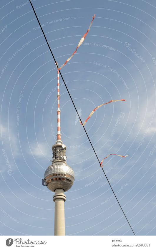 hair extension Sky Clouds Beautiful weather Capital city Downtown Tower Architecture Tourist Attraction Blue Red Television tower Berlin Downtown Berlin
